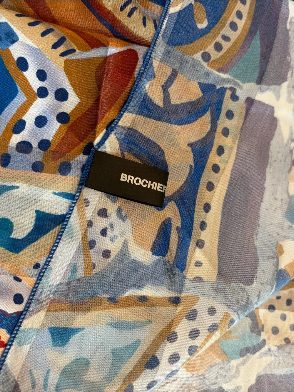 Brochier Soieres Silk Geometric Design Scarf in Blue and Gold